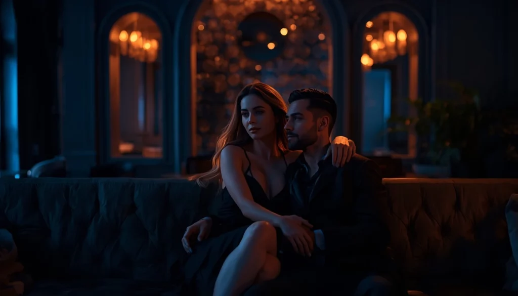 Pareja elegante conversando en un ambiente íntimo sobre el candaulismo para principiantes